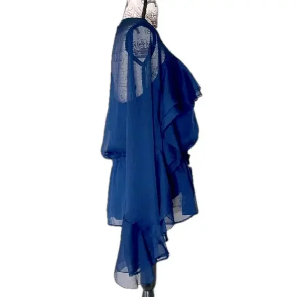 See By Chloe Sheer Navy Ruffle Blouse w/ Cami Top Boho Romantic Medium - Picture 3 of 17